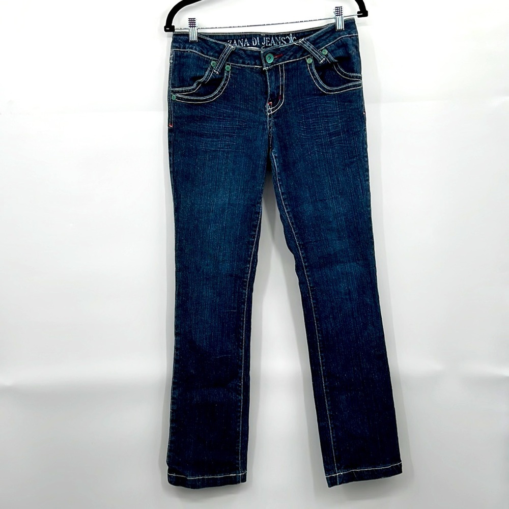 Zana Di Jeans ZD Premium Denim Blue Distressed Patina Button Vintage Style Sz 11